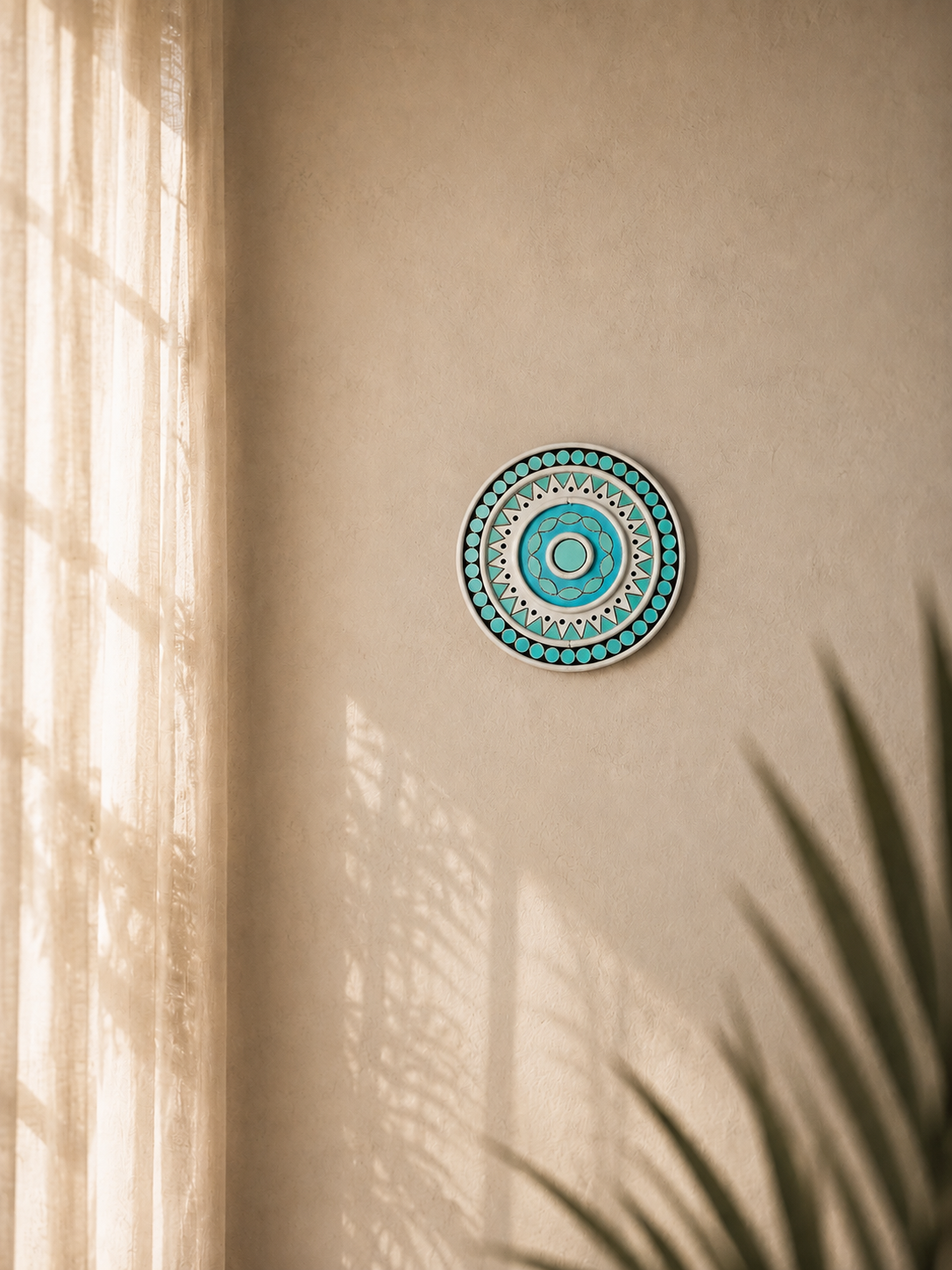 Handcrafted Coastal Sky Blue Mandala Lippan Art (6-Inch MDF Base) – Premium Turquoise Mud & Mirror Work Wall Hanging