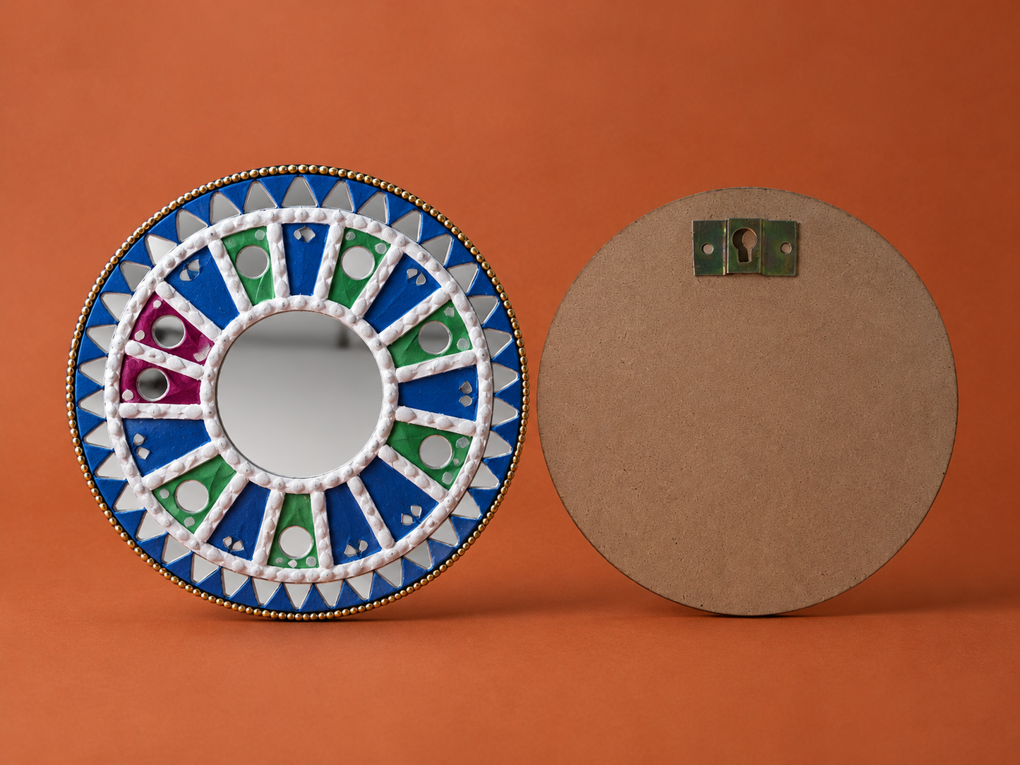 Handcrafted Round Lippan Art Wall Decor Mirror (6 Inch) – Traditional Mud and Mirror Work Clay Art