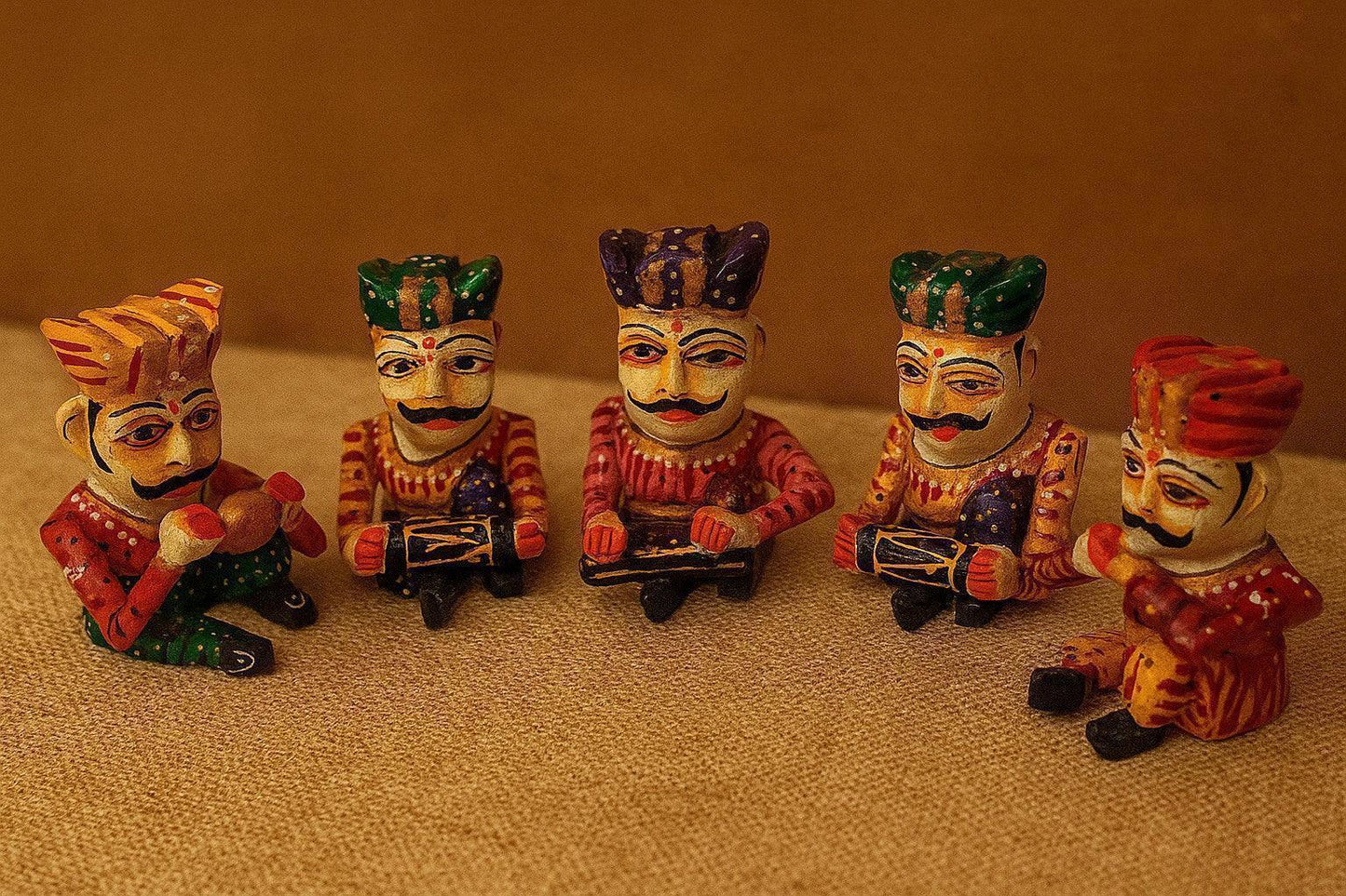 Handcrafted Rajasthani Wooden Musician Set โ Colorful Folk Art Home Decor โ Indian Cultural Figurines