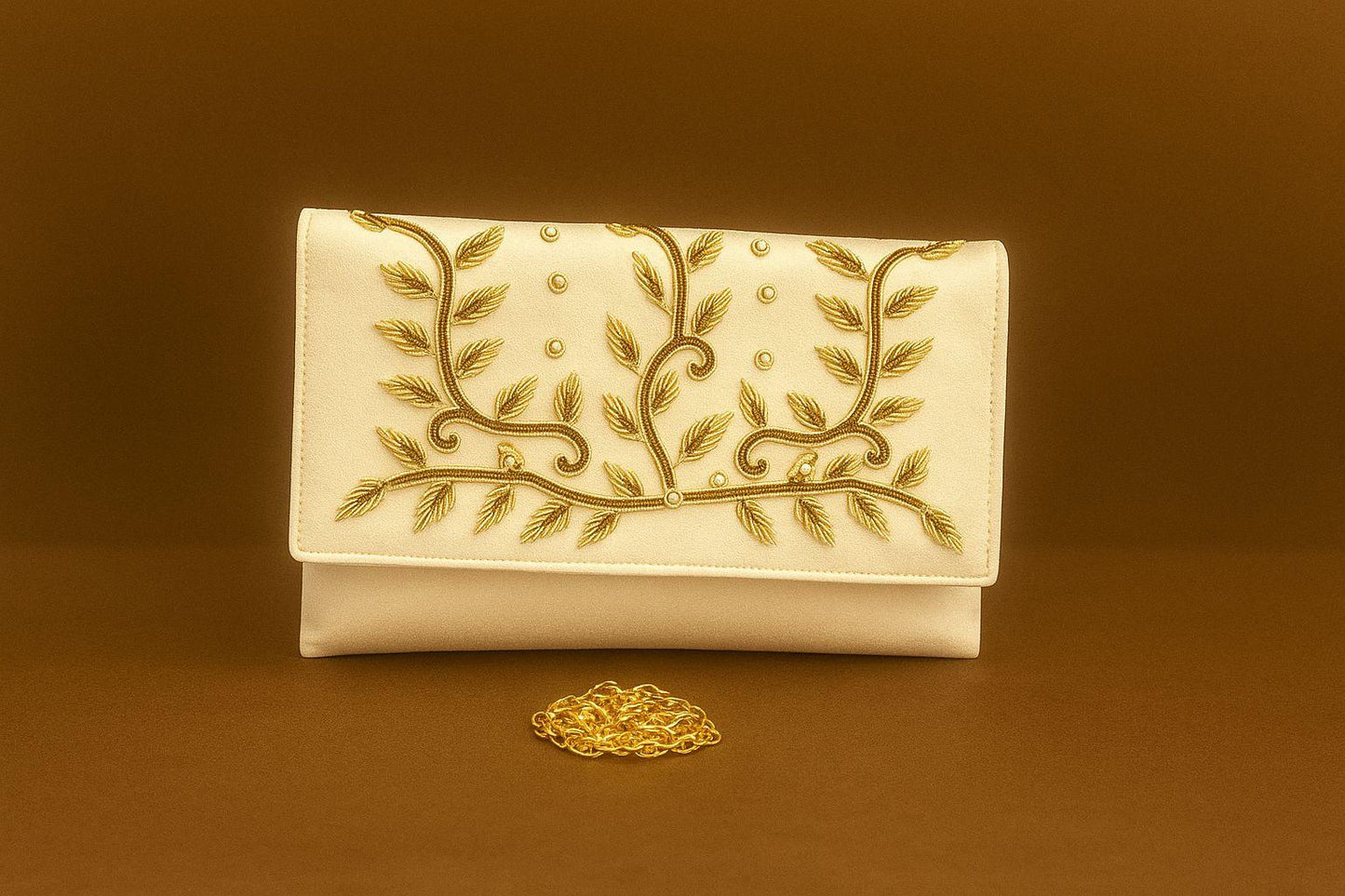 Handcrafted Velvet Envelope Clutch with Zari Embroidery - Golden Vine Party Bag