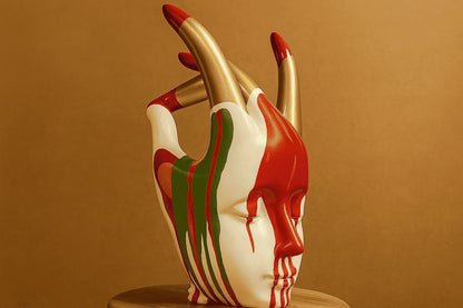 Hand-Painted Resin Face Sculpture – Modern Art Decor with Dripping Paint Effect | Spooky & Unique Figurines