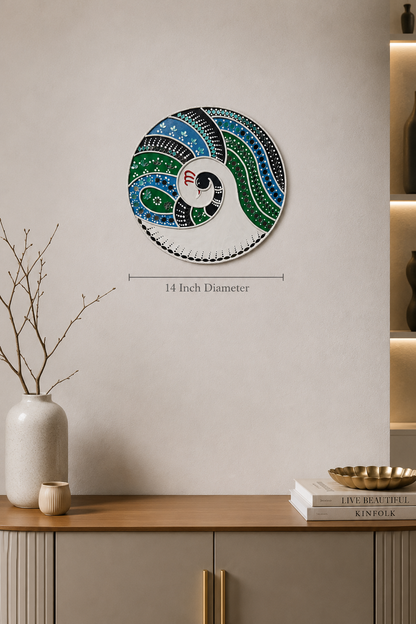 Handcrafted Royal Peacock Mayur Lippan Art Wall Decor (14-Inch MDF Base) – Premium Traditional Mud & Mirror Work