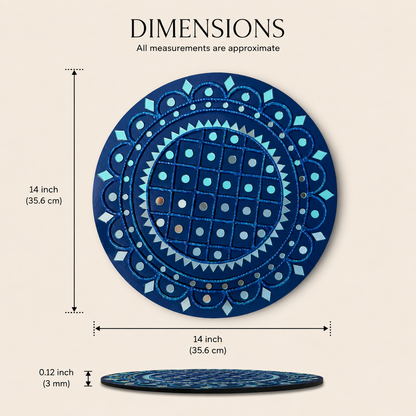 Handcrafted Royal Blue Majesty Lippan Art Wall Decor (14-Inch MDF Base) – Premium Monochrome Mud & Mirror Work Mandala