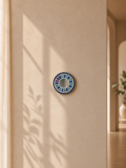 Handcrafted Round Lippan Art Wall Decor Mirror (6 Inch) – Traditional Mud and Mirror Work Clay Art