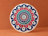 Handcrafted Royal Lotus Mandala Lippan Art Wall Mirror (10-Inch MDF Base) – Premium Crimson & Blue Mud-Mirror Work