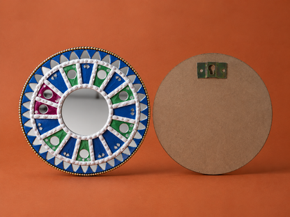 Handcrafted Round Lippan Art Wall Decor Mirror (6 Inch) – Traditional Mud and Mirror Work Clay Art