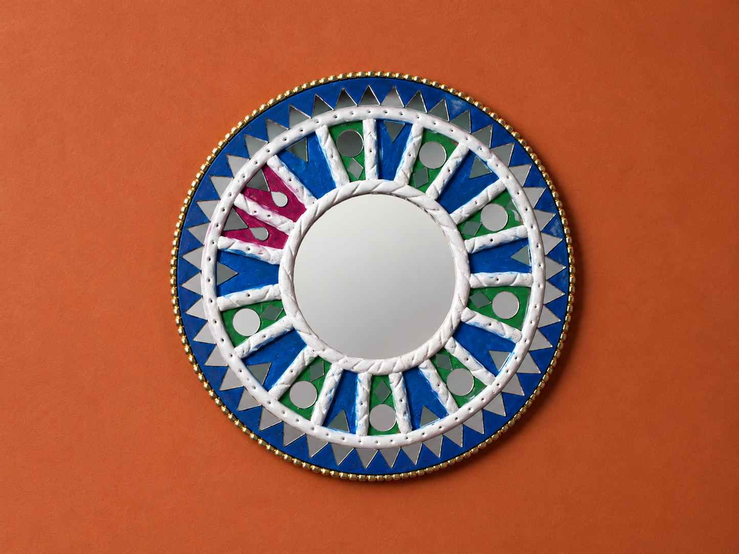 Handcrafted Round Lippan Art Wall Decor Mirror (6 Inch) – Traditional Mud and Mirror Work Clay Art