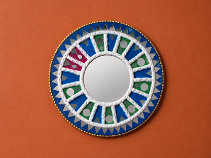 Handcrafted Round Lippan Art Wall Decor Mirror (6 Inch) – Traditional Mud and Mirror Work Clay Art