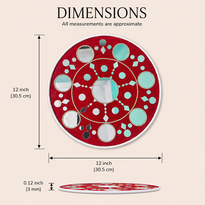Handcrafted Crimson Red Star Mandala Lippan Art Wall Decor (12-Inch MDF Base) – Festive Mud & Mirror Work Hanging