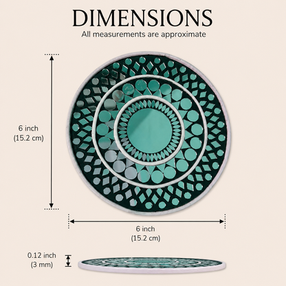 Handcrafted Teal & Green Round Lippan Art Wall Hanging (6-Inch MDF Base) – Traditional Indian Clay Mirror Work