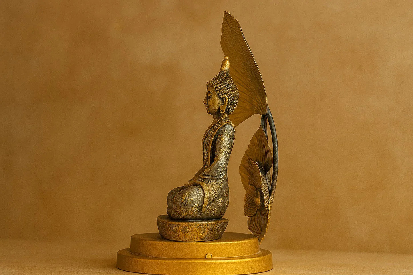 Metal Lord Buddha Statue Sitting Under Tree – Antique Finish Meditating Buddha Idol for Home & Office Decor