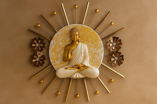 Illuminated Buddha Wall Art with LED Backlight - Handcrafted Metal Sunburst Design with Glowing Frame