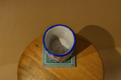 Hand-Painted Ceramic Tumbler – Indian Blue Pottery Drinkware for Tea & Coffee | Floral Design Pottery Glass