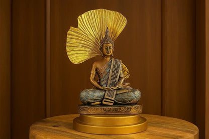 Metal Lord Buddha Statue Sitting Under Tree – Antique Finish Meditating Buddha Idol for Home & Office Decor