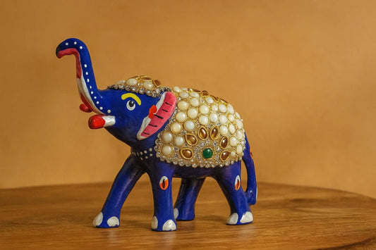 Handcrafted Brass Elephant with Meenakari & Jewel Work – Royal Blue Decorative Figurine – Luxurious Rajasthani Art for Home & Gifting