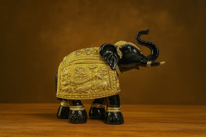 White Resin Elephant Figurine with Golden Details - Decorative Indian Elephant Statue for Good Luck & Home Decor - Ornate Ceremonial Elephant Sculpture