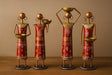 Handcrafted NREGA Tribal Metal Figurines – Set of 4 Working Women with Bowls – Indian Folk Art Decorative Showpieces