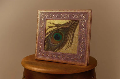 Handcrafted Wooden Jewelry Box with Peacock Feather Design - Traditional Carved Jewelry Organizer with 4 Compartments - Artisan Keepsake Storage Box