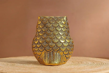 Handcrafted Brass Owl Figurine - Golden Metal Owl Statue for Home Decor - Traditional Wisdom Symbol Sculpture