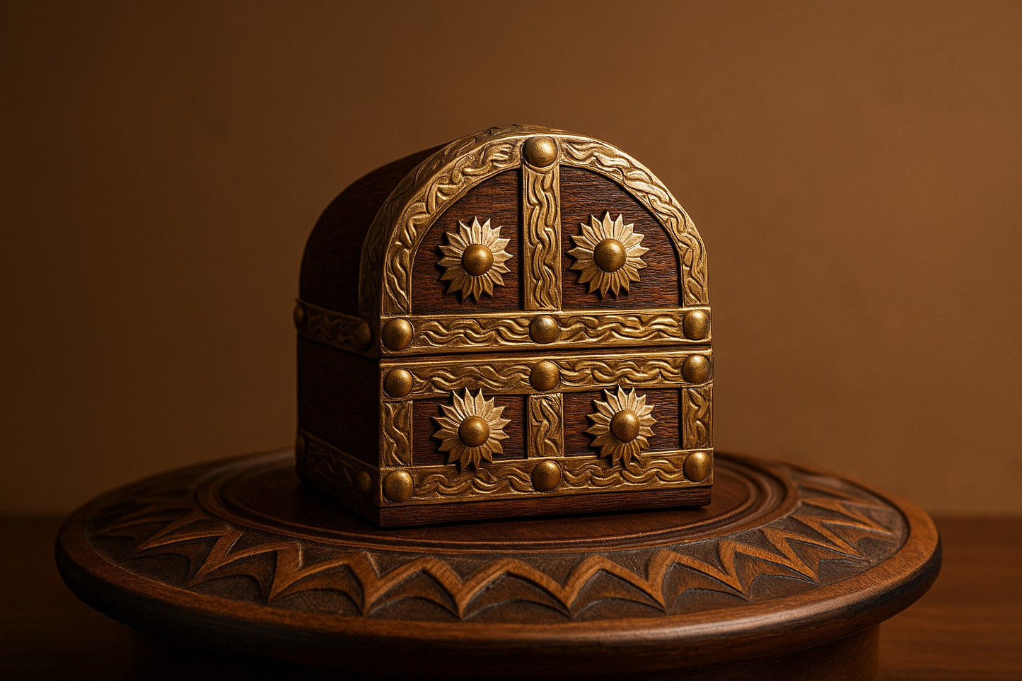 Handcrafted Wooden Jewelry Box with Brass Work - Vintage-Style Treasure Chest