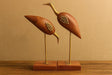 Handcrafted Wooden Bird Showpiece Set with Brass Accents - Mid-Century Modern Decor (Set of 2)