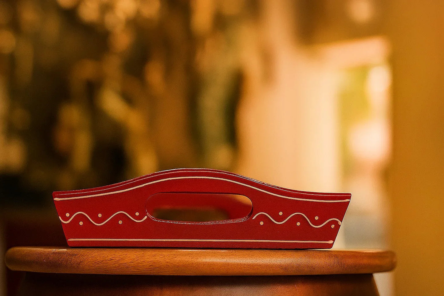 Handpainted Marwari Wooden Serving Tray - Traditional Indian Art Decorative Platter