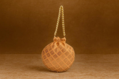 Handcrafted Geometric Sequin Potli Bag with Pearl Handle - Diamond Pattern Ethnic Batwa