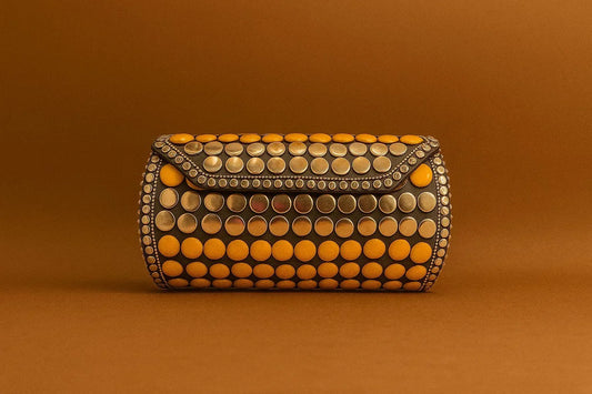 Handcrafted Geometric Studded Clutch - Retro-Mod & Tribal Mosaic Evening Bags