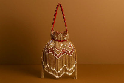 Handcrafted Beaded Fringe Potli Bag - Retro-Glam 'Gatsby' Style Evening Bucket Bag