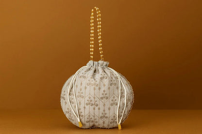 Handcrafted Embroidered Potli Bag with Pearl Handle - Traditional Rajasthani Wedding Batwa