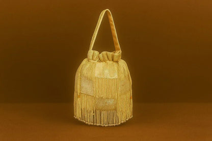 Handcrafted Beaded Fringe Potli Bag - Retro-Glam 'Gatsby' Style Evening Bucket Bag