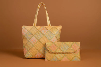 Handcrafted Embroidered Tote & Clutch Combo Set - Ethnic Shoulder Bag with Matching Evening Purse