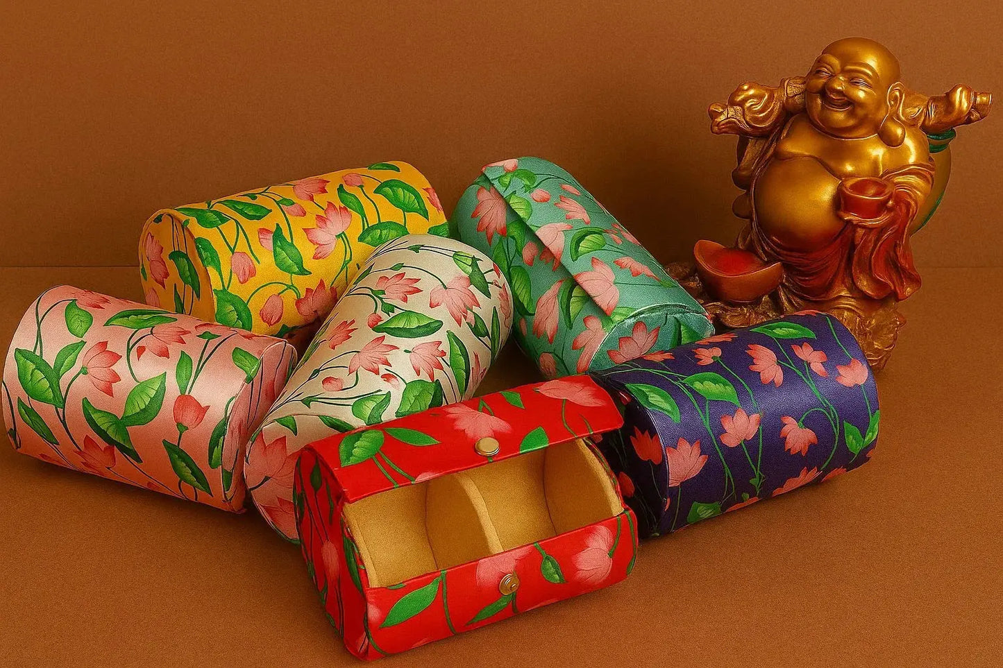 Handcrafted Floral Satin Bangle Box - Cylindrical Jewelry Organizer & Watch Case