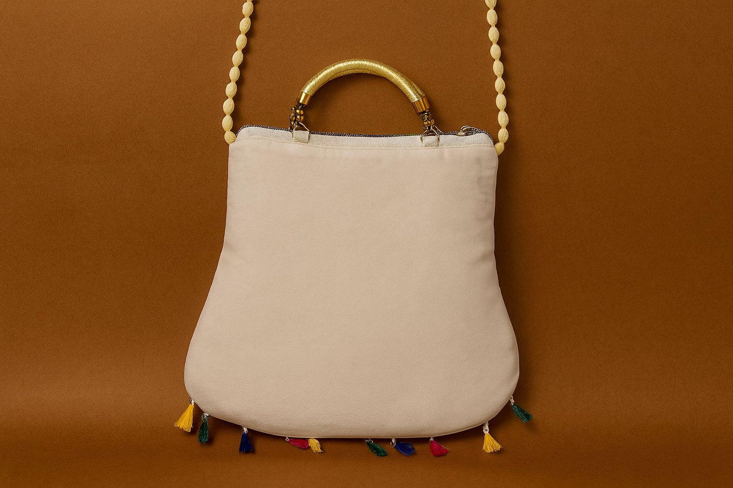 Handcrafted Embroidered Bird & Floral Handbag - Ethnic Sling with Metal Handle & Front Zipper